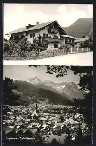 AK Garmisch Partenkirchen, Strassenpartie, Gesamtansicht vom Berg aus