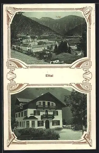 AK Ettal, Gasthaus zur Post, Gesamtansicht mit dem Klostergelände