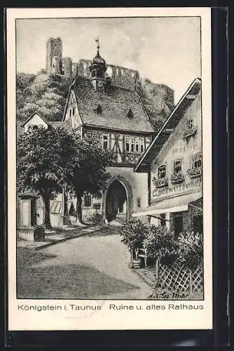 AK Königstein / Taunus, Ruine und Rathaus