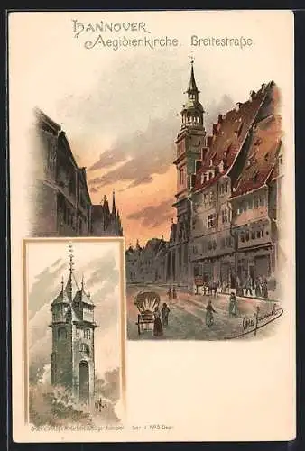 Künstler-AK Otto Hammel: Hannover, Aegidienkirche und Breitestrasse