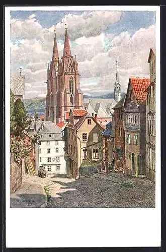 Künstler-AK Marburg / Lahn, Am Roten Graben