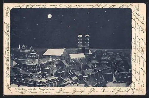 AK München, Teilansicht im Winter bei Vollmond