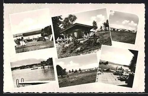 AK Hofheim am Riegsee, Gaststätte Brugger Hütte mit Strandbad und Campingplatz