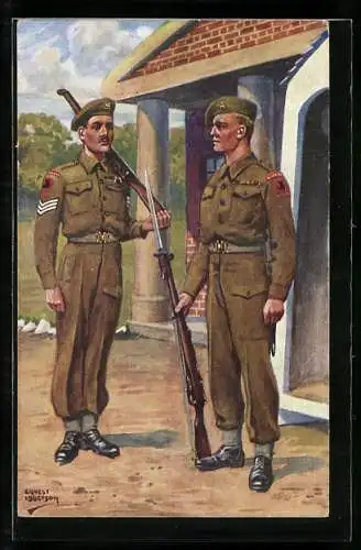 Künstler-AK Infantry of the Line, 1946, NCO and Private of the Queen`s Royal Regiument, Britische Infanteristen