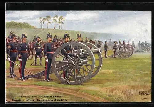 Künstler-AK Royal Field Artillery, Howitzer Battery firing a Royal Salute