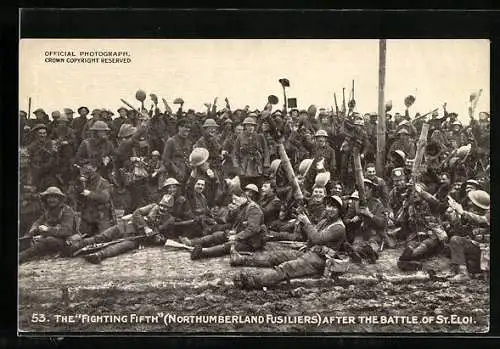 AK St. Eloi, The Fighting Fith, Northumberland Fusiliers After The Battle, britische Soldaten nach dem Gefecht