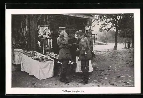 AK Soldaten in Uniform an einem Markt