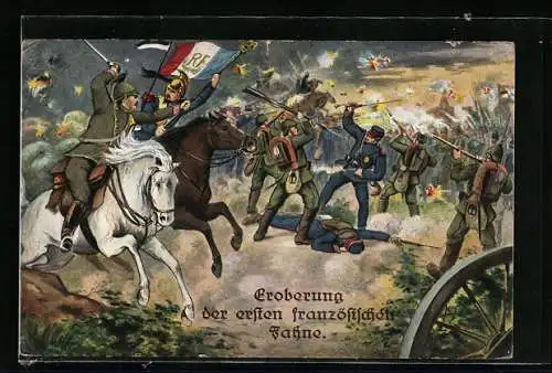 Künstler-AK Eroberung einer französischen Fahne, Kavallerie, Schlachtfeld