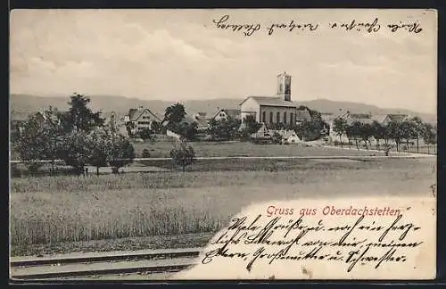 AK Oberdachstetten, Ortsblick mit Kirchturm