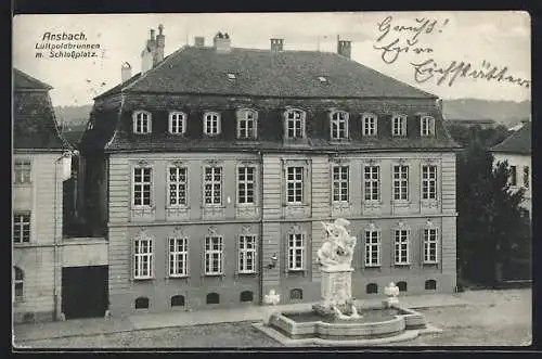AK Ansbach, Luitpoldbrunnen mit Schlossplatz