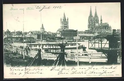 AK Köln, Hafenpanorama mit Blick auf den Dom