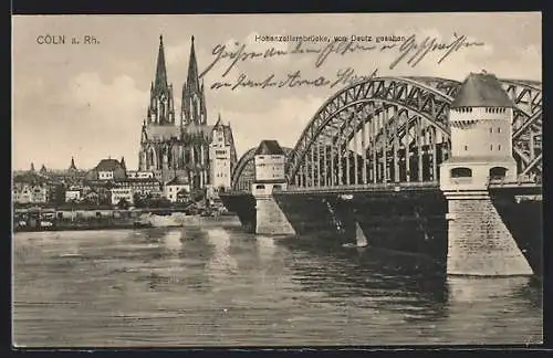 AK Cöln a. Rh., Hohenzollernbrücke, von Deutz gesehen