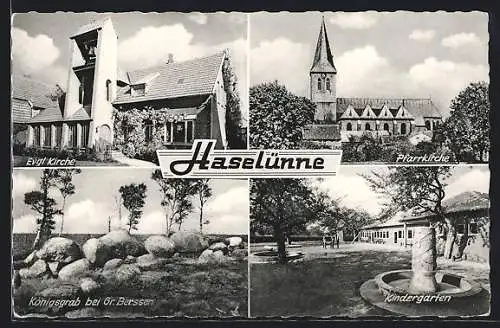 AK Haselünne, Evgl. Kirche, Pfarrkirche, Königsgrab bei Gr. Berssen, Kindergarten