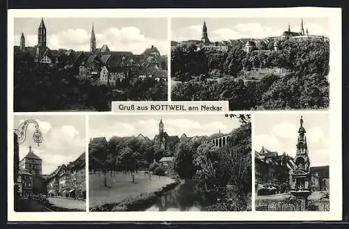 AK Rottweil / Neckar, Ortsansicht, Strassenpartie und Flusspartie