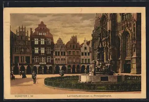 AK Münster i. W., Lambertusbrunnen und Principalmarkt