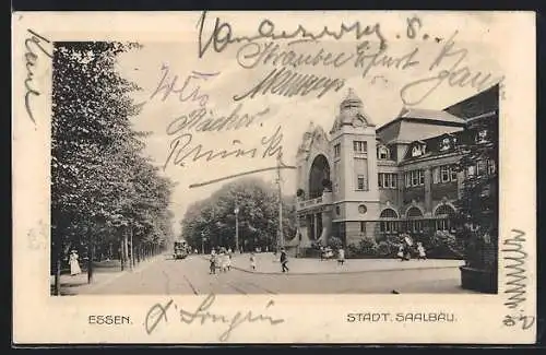 AK Essen, Strassenbahn am städtischen Saalbau