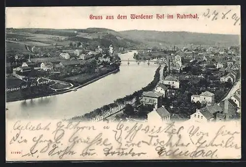 AK Werden im Ruhrthal, Der Werdener Hof mit Anlagen am Fluss