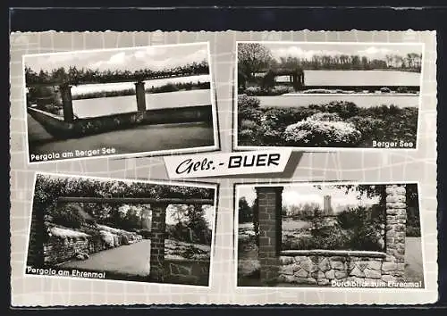 AK Gelsenkirchen - Buer, Pergola am Berger See, Durchblick zum Ehrenmal