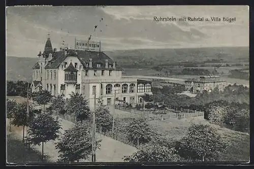 AK Ruhrstein, Das Kurhaus mit dem Ruhrtal und der Villa Hügel