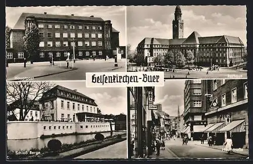 AK Gelsenkirchen-Buer, Hochstrasse, Hauptpost, Rathaus, Schloss Berge