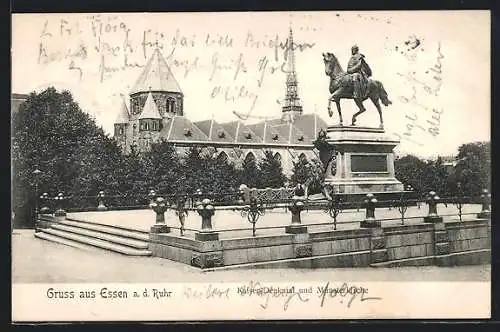 AK Essen a. d. Ruhr, Kaiser-Denkmal und Münsterkirche