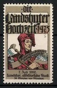 Reklamemarke Landshut, Die Landshuter Hochzeit 1475, Aufführung 1912, Knappe