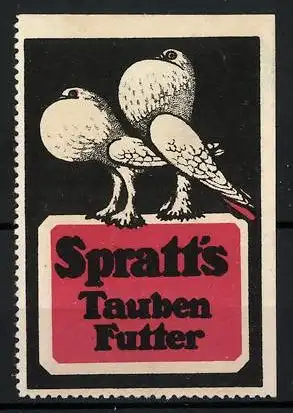 Reklamemarke Spratt's Taubenfutter, zwei aufgeplusterte Tauben