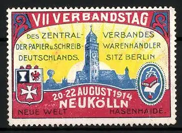 Reklamemarke Berlin-Neukölln, VII. Verbandstag des Zentral-Verbandes der Papier- und Schreibwarenhändler 1914, Wappen