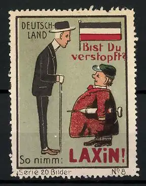 Reklamemarke Laxin - Abführmittel, Bist du verstopft? Deutsche im Gespräch, Flagge, Bild 8 von 20