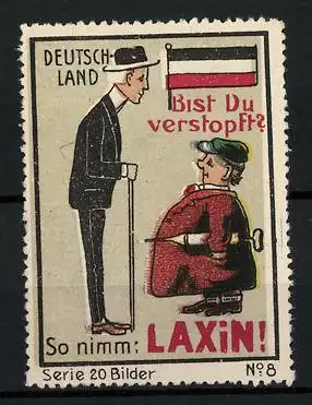 Reklamemarke Laxin - Abführmittel, Bist du verstopft? Deutsche im Gespräch, Flagge, Bild 8 von 20