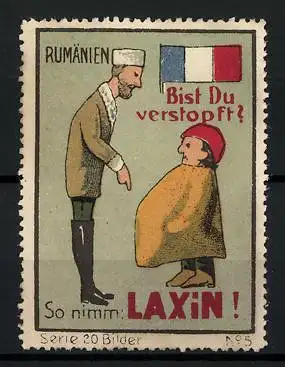 Reklamemarke Laxin - Abführmittel, Bist du verstopft? Rumänen im Gespräch, Flagge, Bild 5 von 20