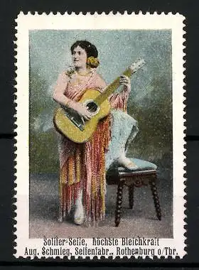 Reklamemarke Solifer-Seife - hat höchste Bleichkraft, Seifenfabrik Aug. Schmieg, Rothenburg o. Tbr., Musikerin