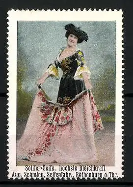 Reklamemarke Solifer-Seife - hat höchste Bleichkraft, Seifenfabrik Aug. Schmieg, Rothenburg o. Tbr., Frau in Tracht