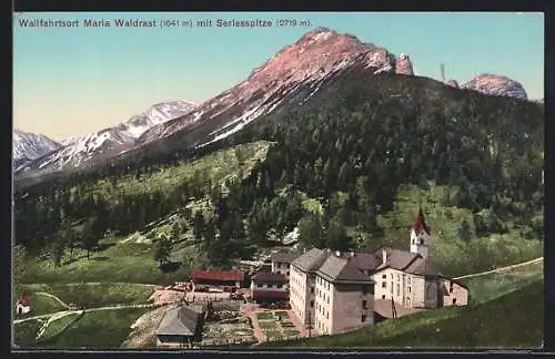 AK Matrei am Brenner, Wallfahrtskloster Maria Waldrast mit Serlesspitze