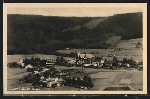 AK Aigen i. M., Ortsansicht von einem Berg aus
