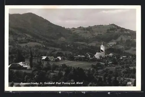 AK St. Gotthard a. d. Mank, Ortsansicht von einem Berg aus