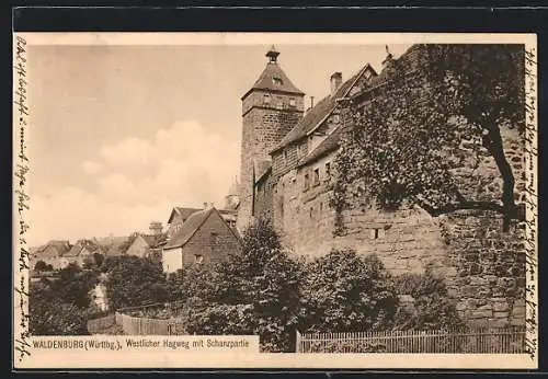 AK Waldenburg / Hohenlohe, Westlicher Hagweg mit Schanzpartie