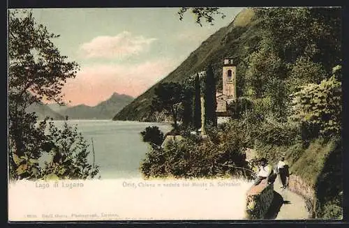AK Valsolda, Oria /Lago di Lugano, Chiesa e veduta sul Monte S. Salvatore