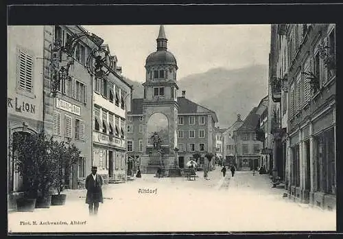 AK Altdorf, Restaurant Tellenbräu mit Tellendenkmal