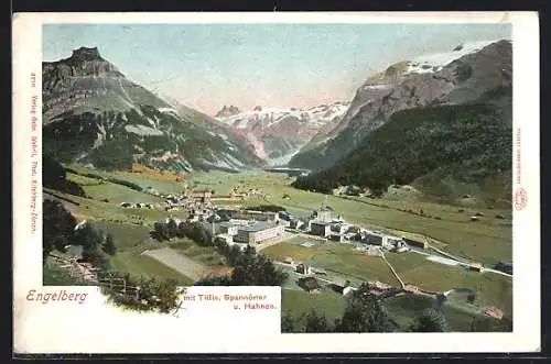 AK Engelberg, Ortsansicht mit Titlis, Spannörter und Hahnen