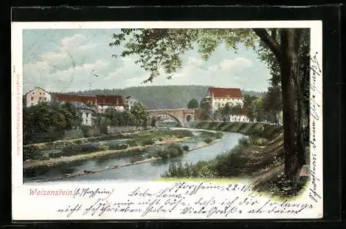 AK Weissenstein / Pforzheim, Uferpartie mit Baum