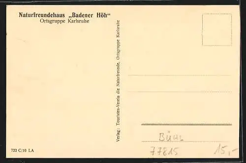 AK Sand / Bühl, Naturfreundehaus Badener Höh, Aussenansicht