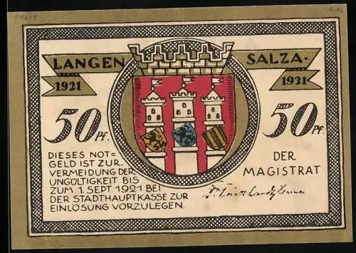 Notgeld Langensalza 1921, Kavallerist aus dem Jahre 1866, Ortswappen