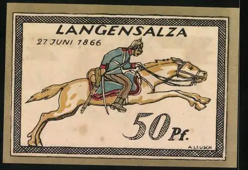 Notgeld Langensalza 1921, Kavallerist aus dem Jahre 1866, Ortswappen