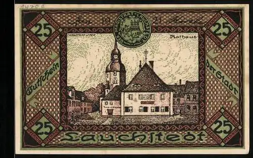 Notgeld Bad Lauchstedt 1921, 25 Pfennig, Goethe-Theater, Rathaus