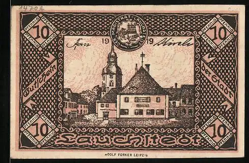 Notgeld Bad Lauchstedt 1921, 10 Pfennig, Schlosshof, Kirche