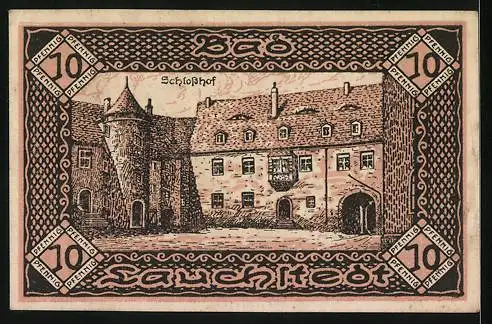 Notgeld Bad Lauchstedt 1921, 10 Pfennig, Schlosshof, Kirche