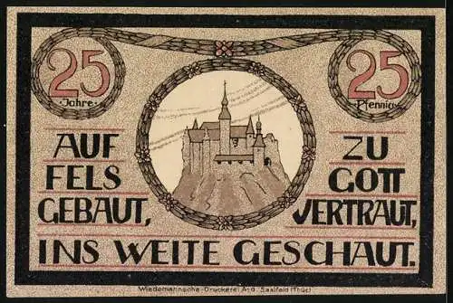 Notgeld Lauenstein / Oberfranken 1921, 25 Pfennig, Bergkirche, Schloss