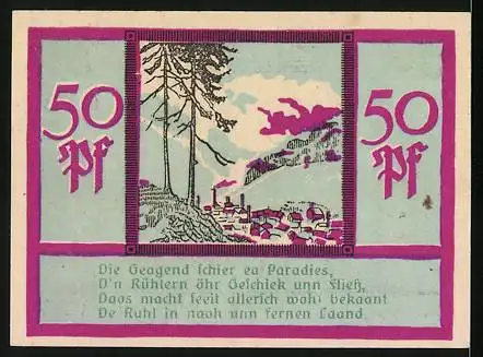 Notgeld Ruhla 1920, 50 Pfennig, Wappen, Ortspanorama