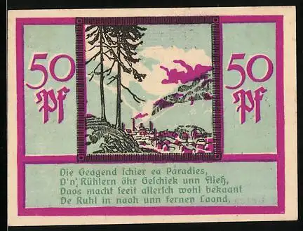Notgeld Ruhla 1920, 50 Pfennig, Wappen, Ortspanorama